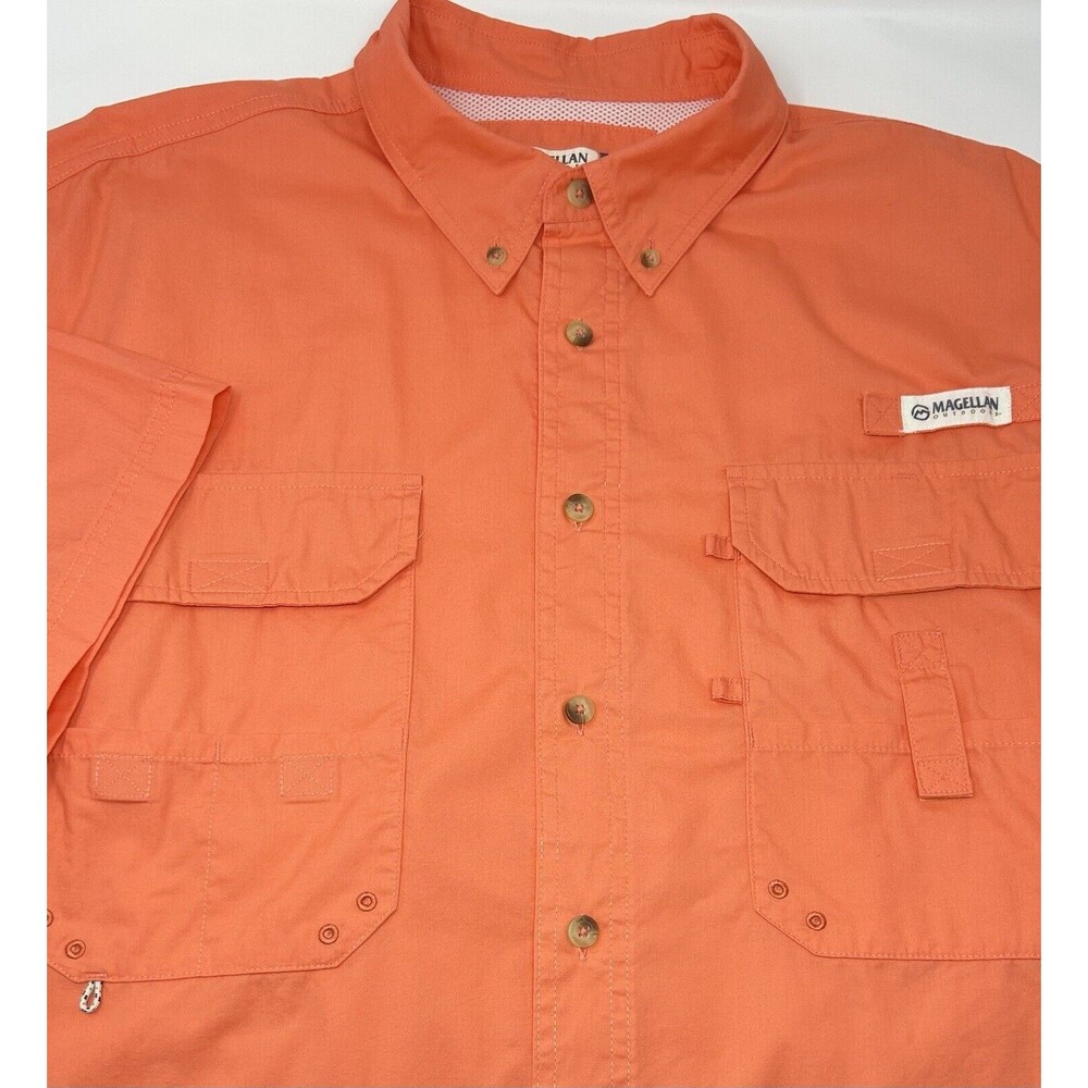 Magellan Outdoor Fish Gear Mens Vented Orange Short‎ Sleeve Shirt Size XL